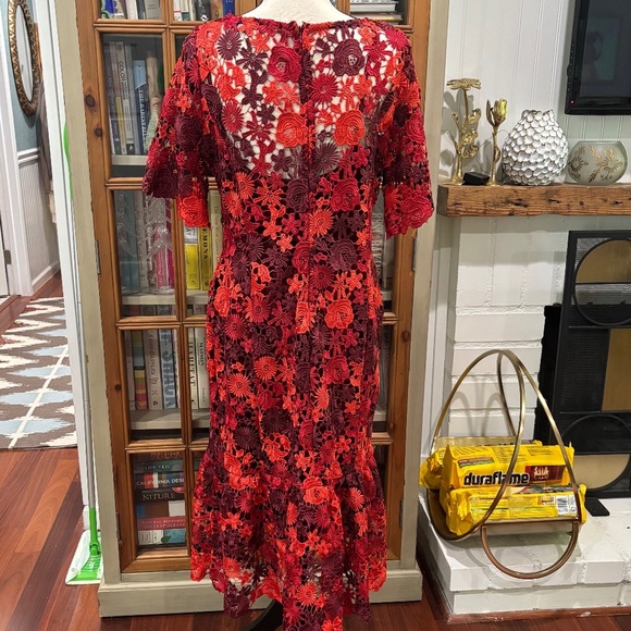 Anthropologie Eva Franco Brigitte Embroidered Red Lace Midi Dress, Size 10 - Picture 7 of 12
